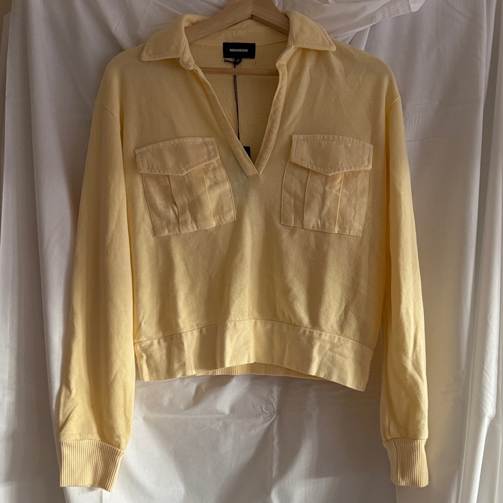 Monrow French Terry sweatshirt Yellow Collared Top size small